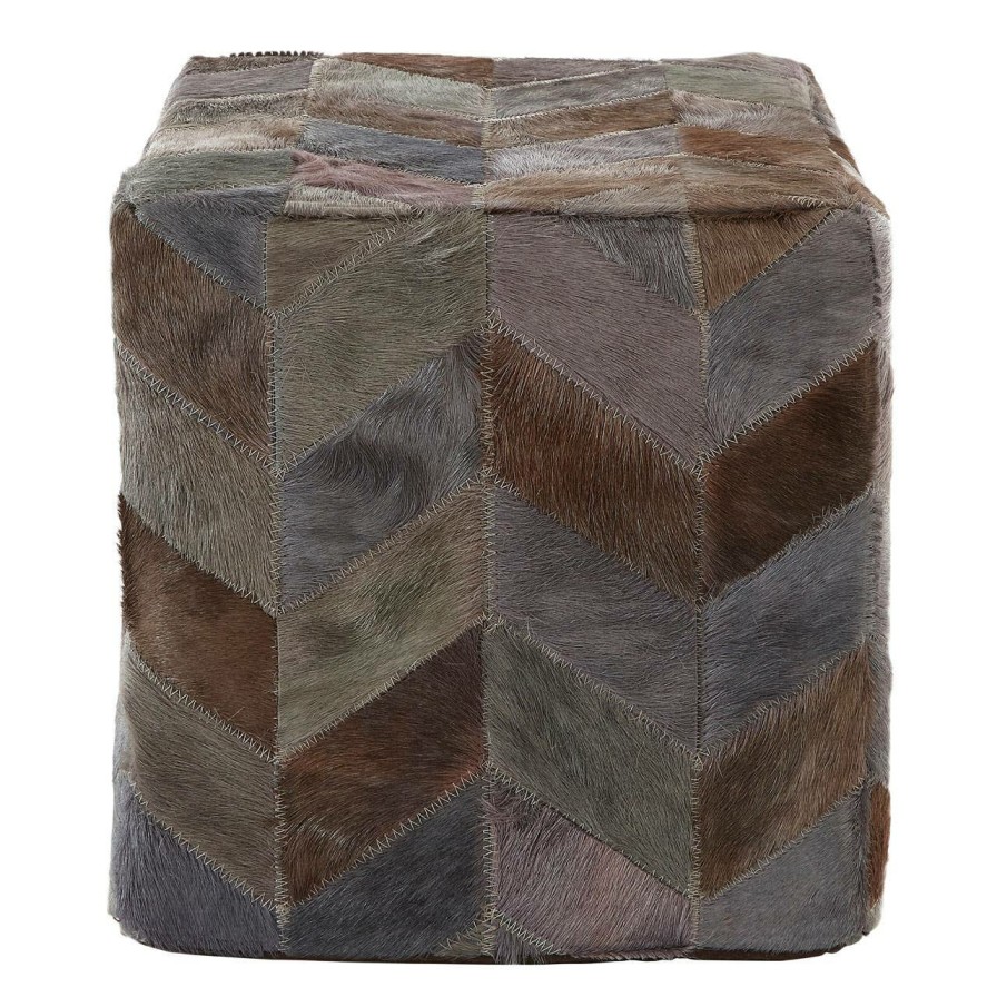 FURNITURE Bosie Pouffes | Safira Light Grey Patchwork Pouffe