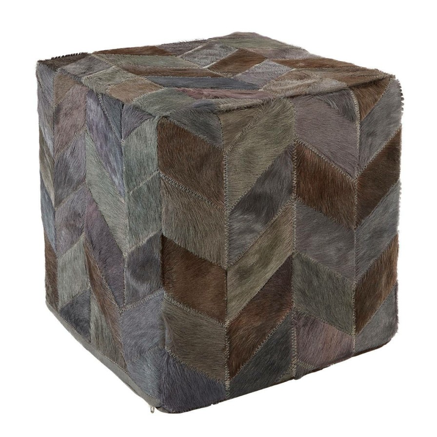 FURNITURE Bosie Pouffes | Safira Light Grey Patchwork Pouffe