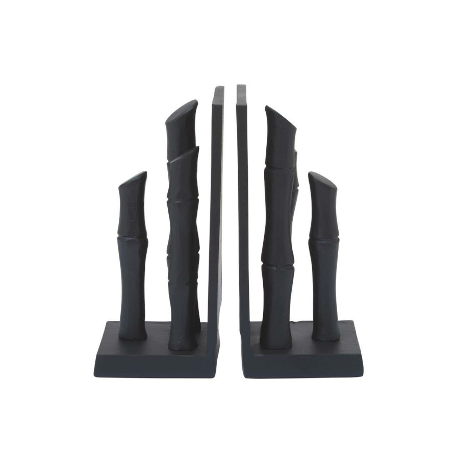 Accessories Fifty Five South Bookends | Hiba Set Of Two Black Finish Bamboo Effect Bookends