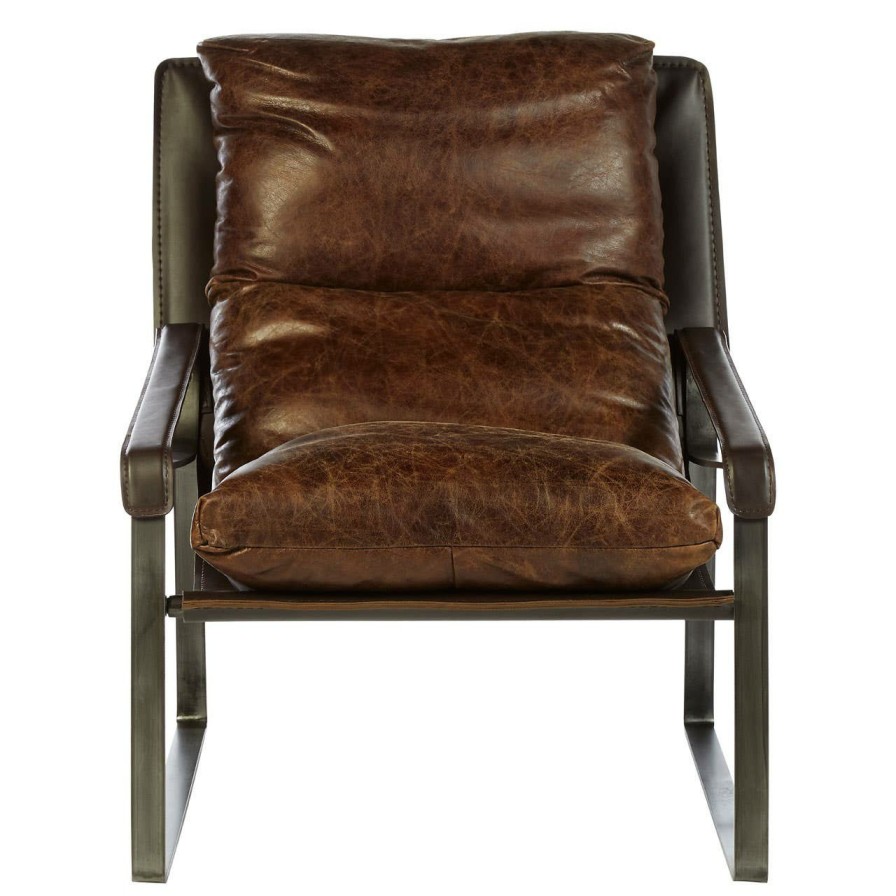 FURNITURE Fifty Five South Lounge Chairs | Hoxton Brown Leather Sledge Base Lounge Chair