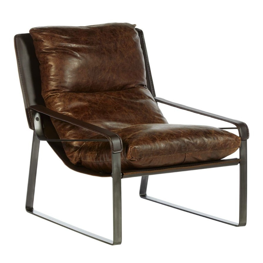 FURNITURE Fifty Five South Lounge Chairs | Hoxton Brown Leather Sledge Base Lounge Chair