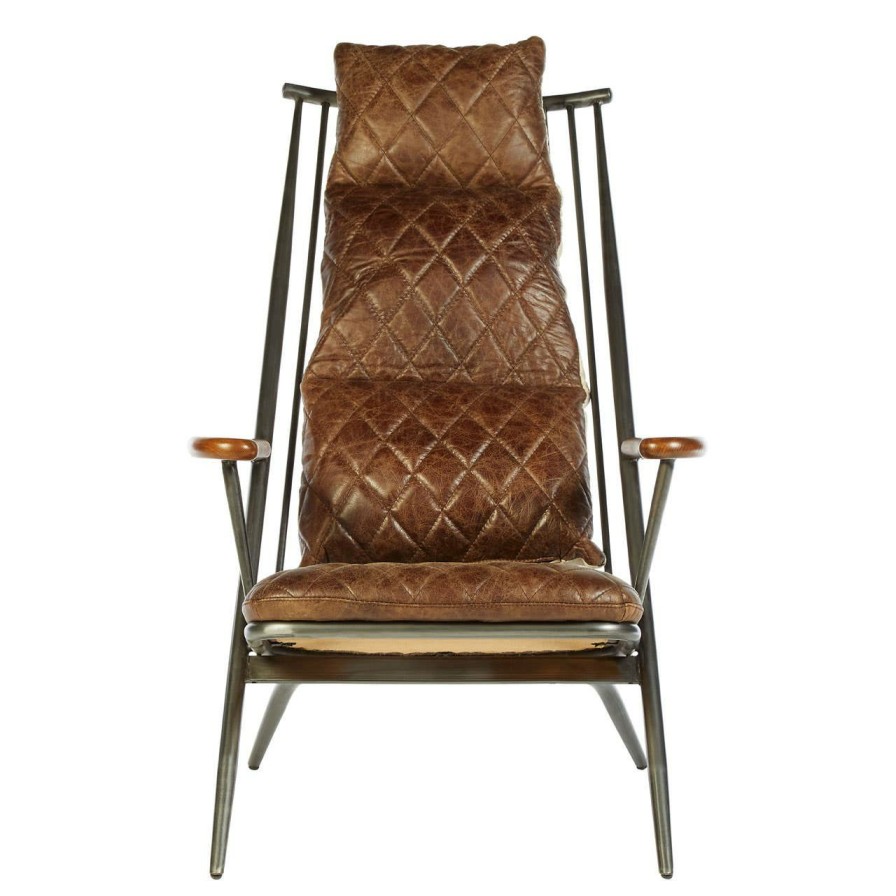 FURNITURE Fifty Five South Lounge Chairs | Hoxton Genuine Brown Leather Chair