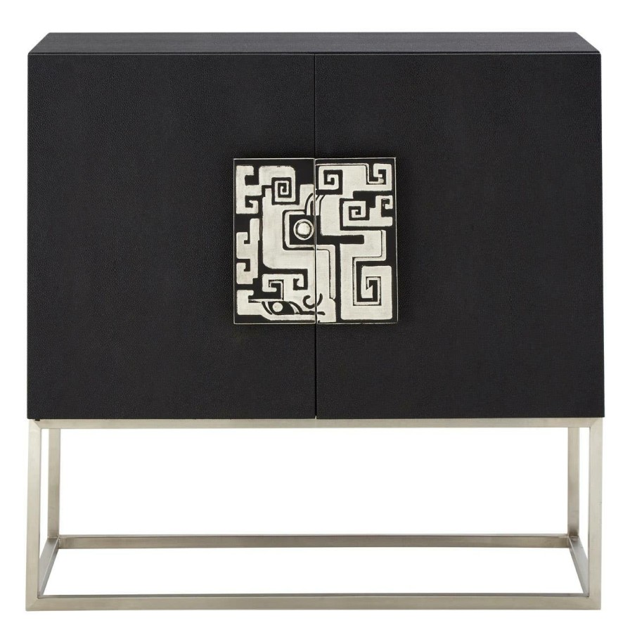 FURNITURE Premier Storage | Pacific Black Faux Shark Skin Large Cabinet