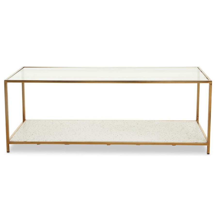 FURNITURE Fifty Five South Coffee Tables | Novi Glass And White Terrazzo Gold Frame Coffee Table