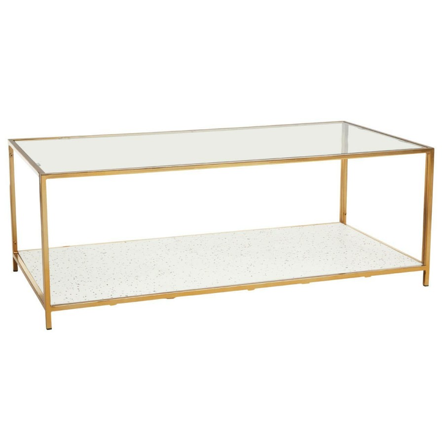 FURNITURE Fifty Five South Coffee Tables | Novi Glass And White Terrazzo Gold Frame Coffee Table