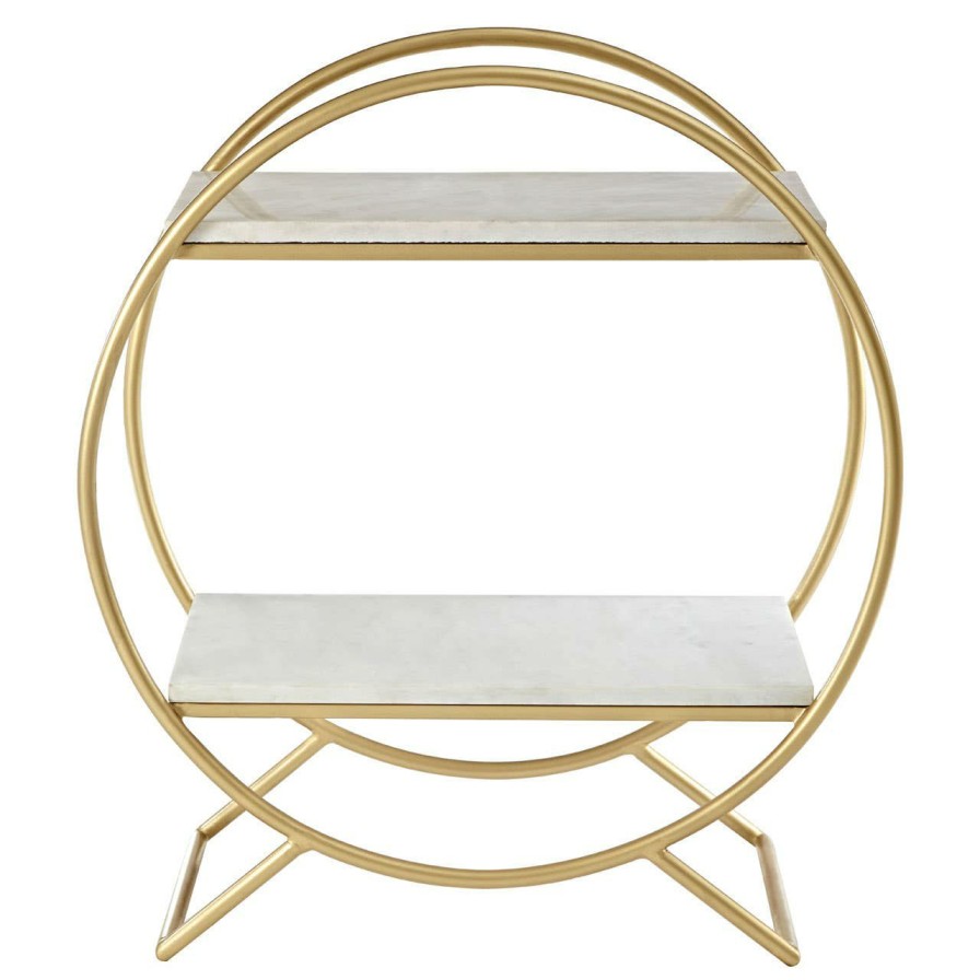 FURNITURE Fifty Five South Storage | Nirav White Marble Gold Frame Gin Bar