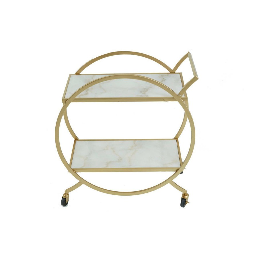 FURNITURE Premier Bar Carts and Trolleys | Avantis White Marble And Gold 2 Tier Trolley