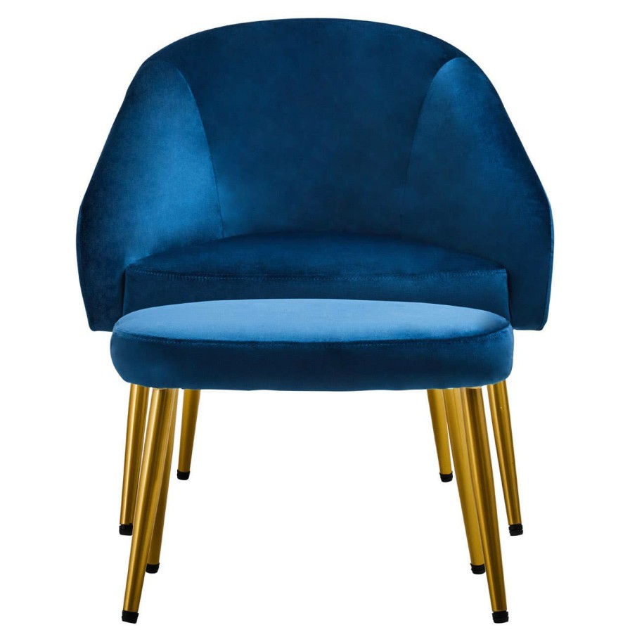 FURNITURE Fifty Five South Armchairs | Yasmeen Midnight Blue Chair And Footstool