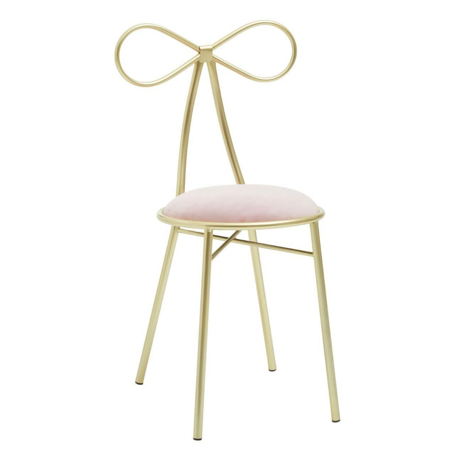 FURNITURE Premier Seating | Jolie Gold Bow Pink Velvet Chair