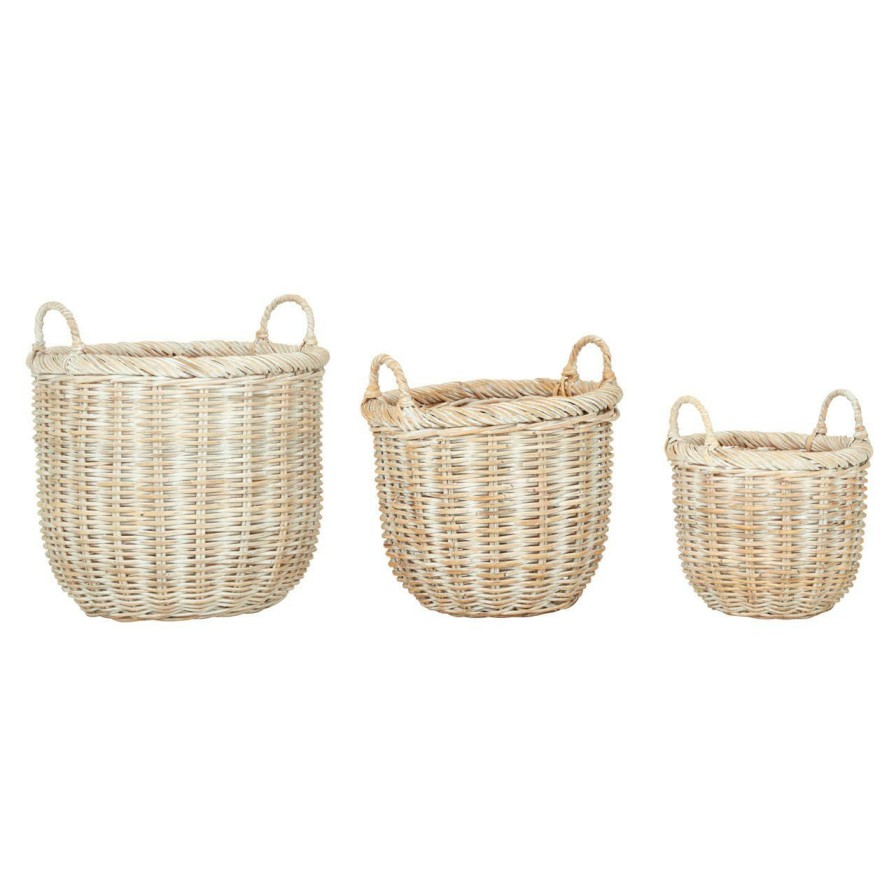 Bathe and Utility Fifty Five South Boxes, Bags and Baskets | Argento Set Of Three Kubu Natural Rattan Laundry Baskets