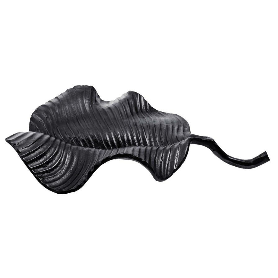 Accessories Fifty Five South Trinket Boxes and Dishes | Prato Black Finish Leaf Dish