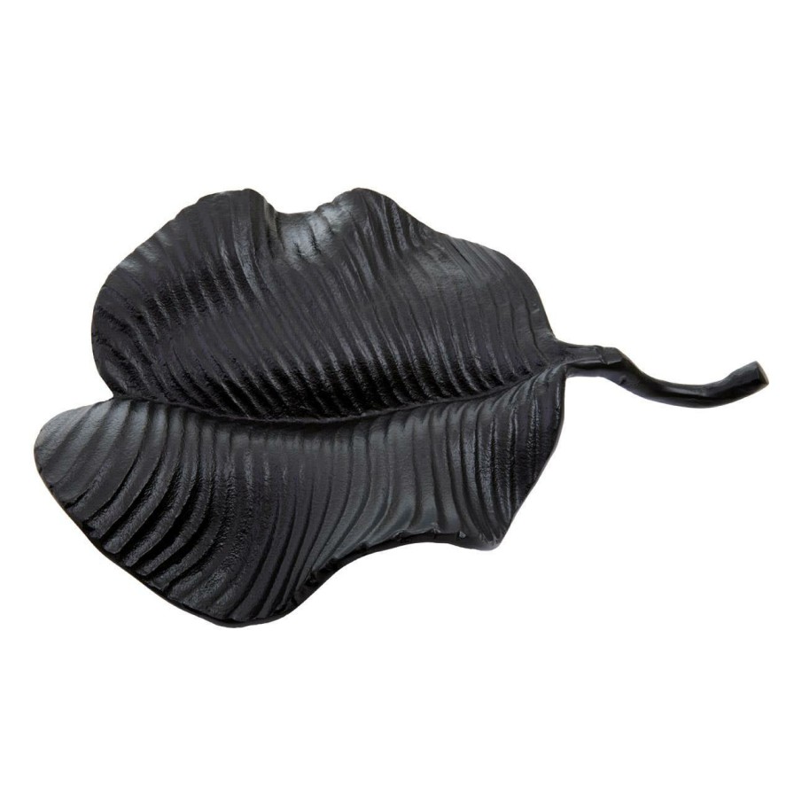 Accessories Fifty Five South Trinket Boxes and Dishes | Prato Black Finish Leaf Dish