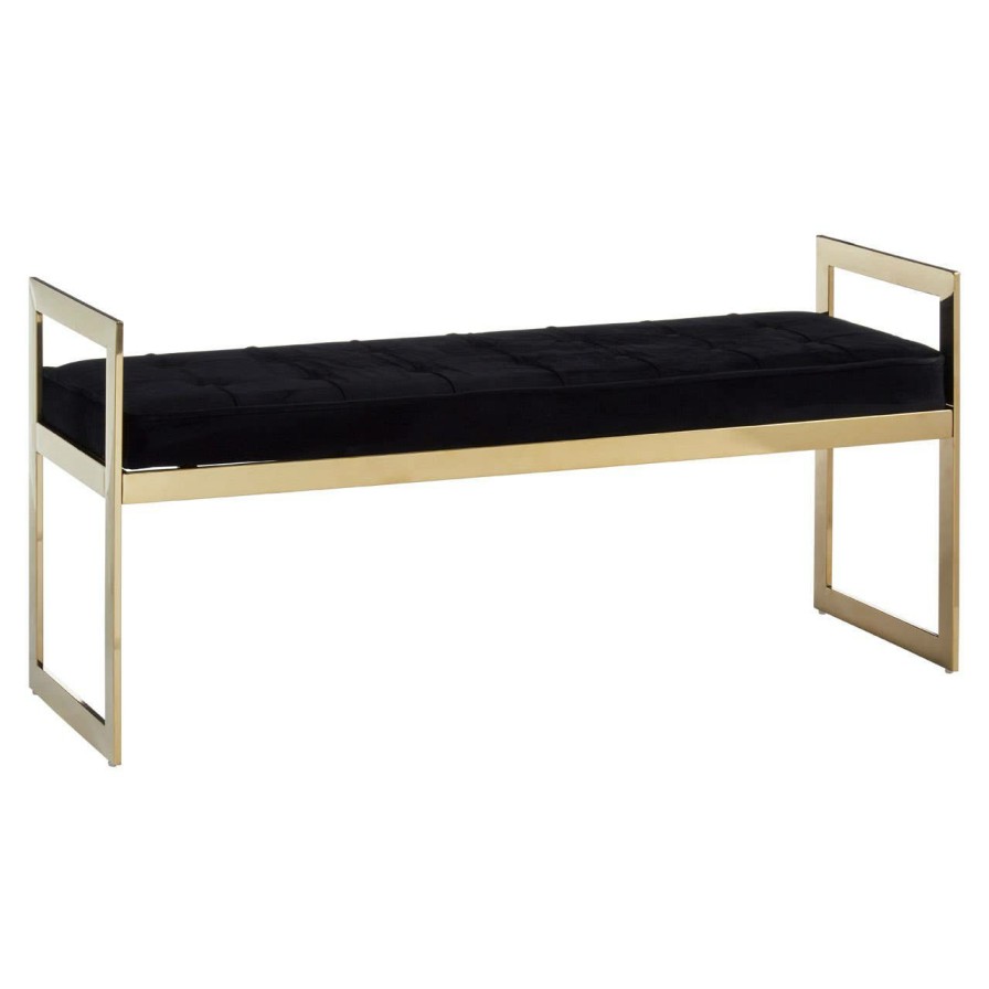 FURNITURE Premier Benches | Allure Black Seat And Gold Metal Frame Bench