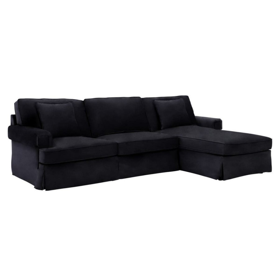 FURNITURE Fifty Five South Sofas | Ralph Three Seat Black Velvet Chaise Sofa