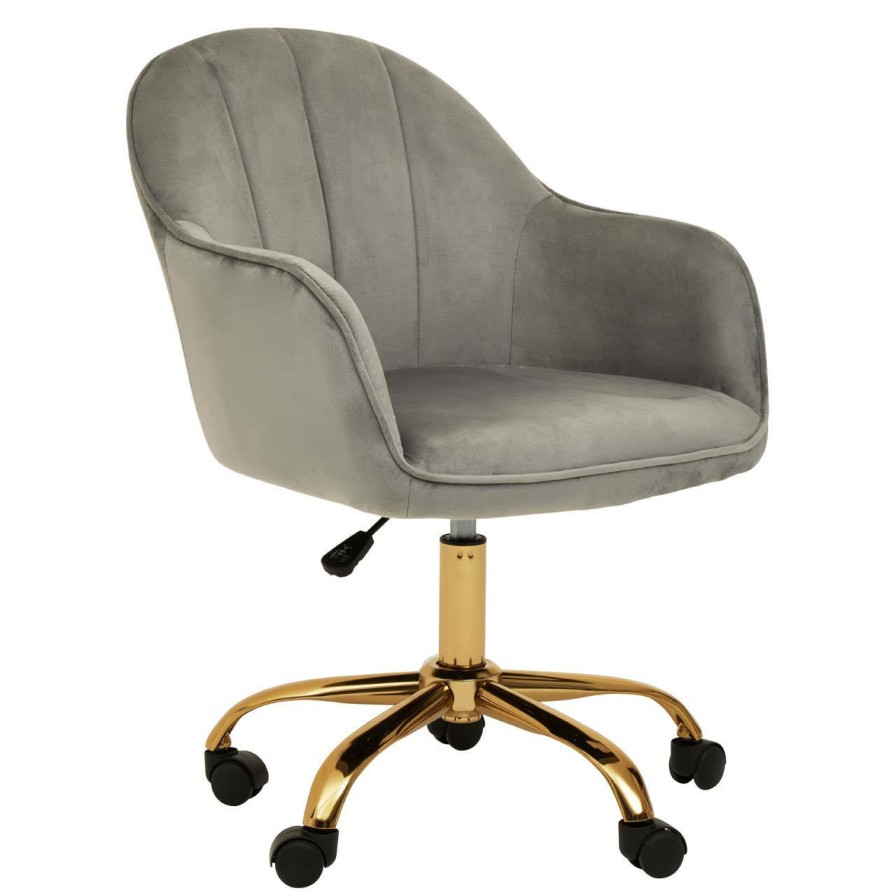 FURNITURE Premier Home Office Chairs | Brent Grey Velvet And Gold Home Office Chair