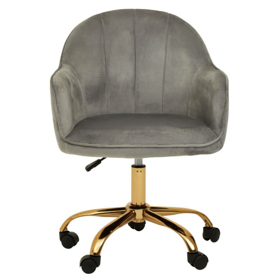 FURNITURE Premier Home Office Chairs | Brent Grey Velvet And Gold Home Office Chair