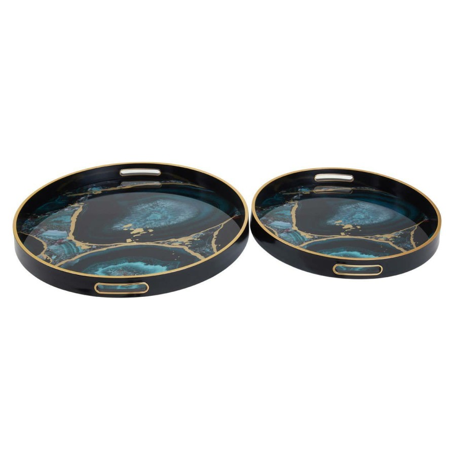 Accessories Premier Trays and Coasters | Celina Set Of Two Round Agate Trays