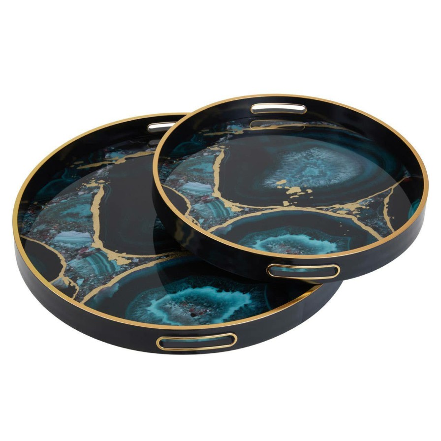 Accessories Premier Trays and Coasters | Celina Set Of Two Round Agate Trays