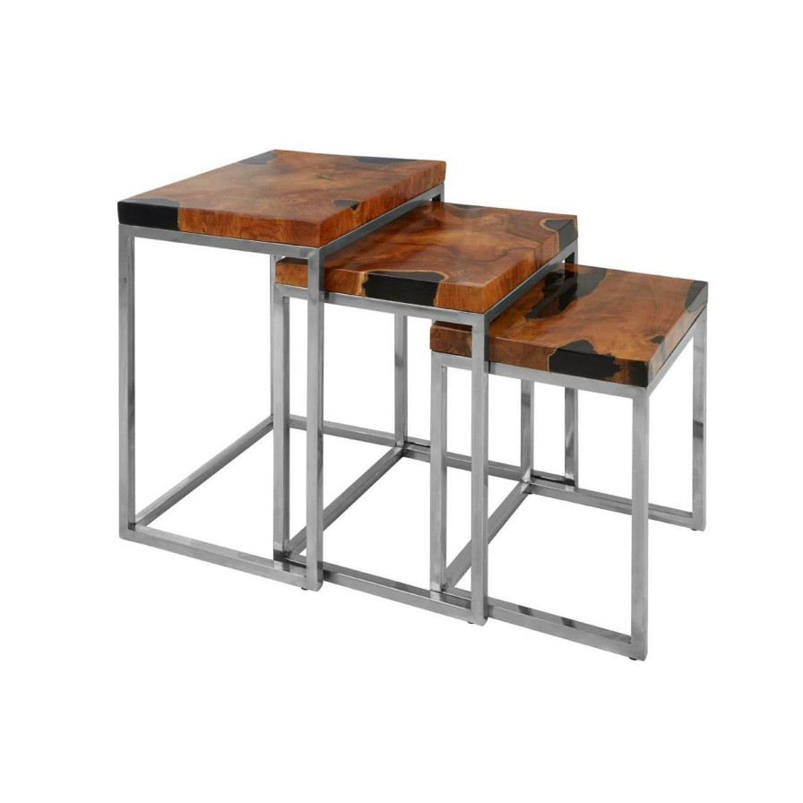 FURNITURE Fifty Five South Nesting Tables | Surak Set Of 3 Teak Wood Nesting Tables