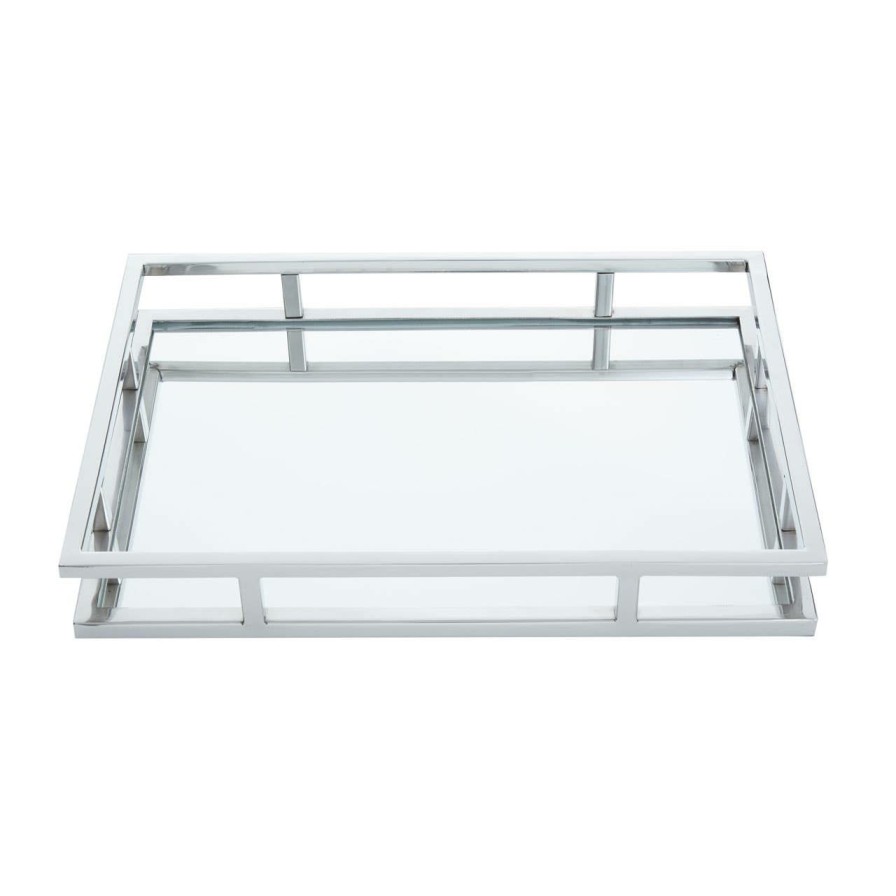 Accessories Fifty Five South Trays and Coasters | Cruzar Rectangular Silver Finish Tray