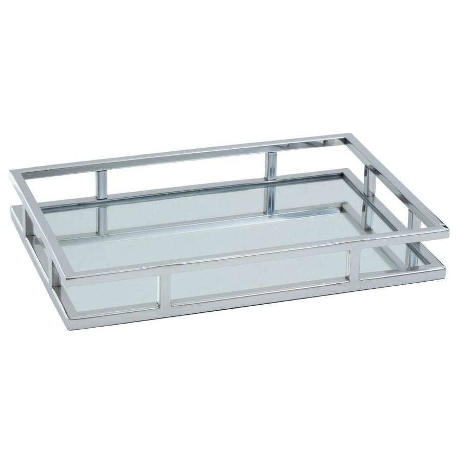 Accessories Fifty Five South Trays and Coasters | Cruzar Rectangular Silver Finish Tray