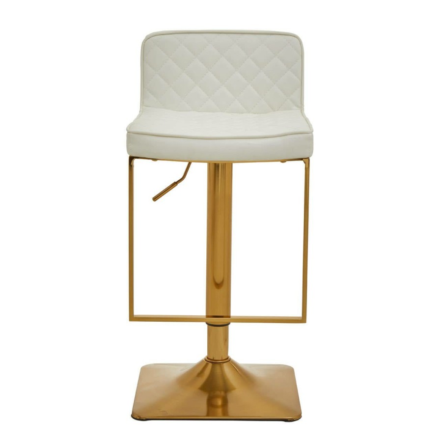 FURNITURE Premier Bar Seating | Baina White And Gold Bar Stool With Square Base