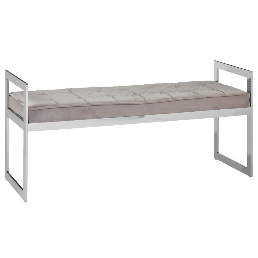 FURNITURE Premier Benches | Allure Mink Velvet And Silver Finish Bench