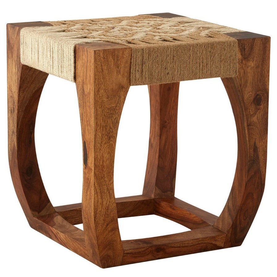 FURNITURE Fifty Five South Footstools | Sheesham Wood And Jute Boho Stool